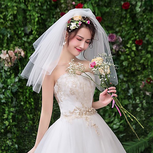 

Two-tier Lace Wedding Veil Shoulder Veils with Solid Lace / Tulle / Classic