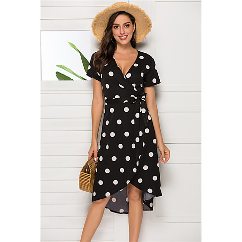 

Women's A-Line Dress Midi Dress - Sleeveless Polka Dot Summer V Neck Casual Daily Going out Loose 2020 Black S M L XL