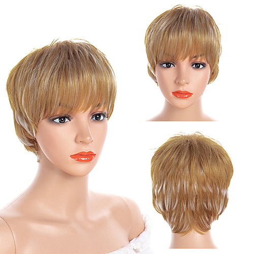

Synthetic Wig Straight Layered Haircut Wig Blonde Short Light golden Synthetic Hair 10 inch Women's Women Synthetic Best Quality Blonde Laflare