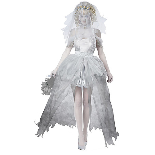

Vampire Dress Cosplay Costume Adults' Female Dresses Vacation Dress Halloween Halloween Carnival Masquerade Festival / Holiday Satin / Tulle Terylene White Female Easy Carnival Costumes Solid Colored