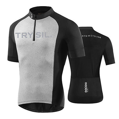 

TRYSIL Men's Short Sleeve Cycling Jersey Polyester Silver / Black Patchwork Bike Jersey Top Mountain Bike MTB Road Bike Cycling Breathable Sweat-wicking Sports Clothing Apparel