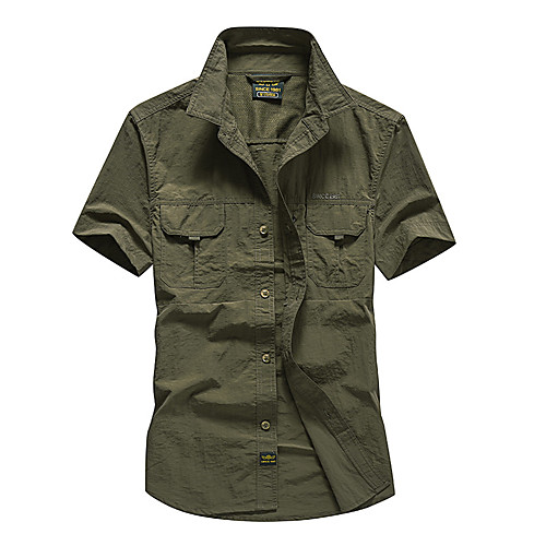 

Men's Hiking Shirt / Button Down Shirts Short Sleeve Shirt Top Outdoor Breathable Quick Dry Sweat-wicking Multi Pocket Summer POLY Army Green Grey Khaki Traveling