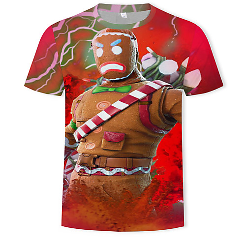 

Men's Color Block 3D Cartoon T-shirt Print Tops Round Neck Red