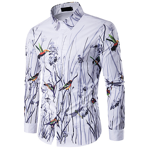 

Men's Floral Geometric Print Shirt Classic Collar White / Animal