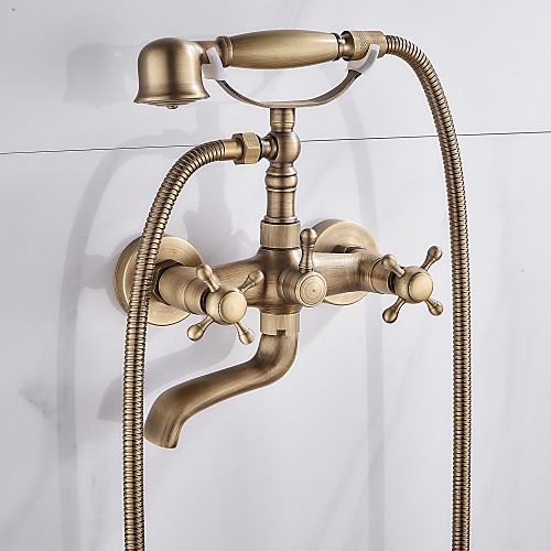 

Shower Faucet / Bathtub Faucet - Antique Antique Brass Tub And Shower Ceramic Valve Bath Shower Mixer Taps / Two Handles Two Holes