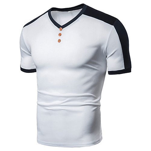 

Men's T shirt Solid Colored Color Block Patchwork Short Sleeve Athleisure Tops Basic White Black Wine