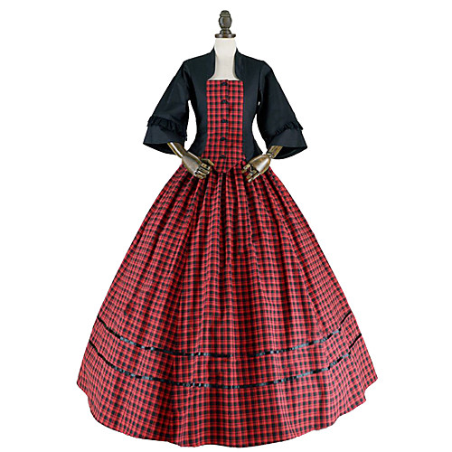

Princess Maria Antonietta Rococo Victorian Vacation Dress Dress Party Costume Costume Prom Dress Women's Cotton Costume RedBlack Vintage Cosplay Masquerade Party & Evening 3/4 Length Sleeve Floor