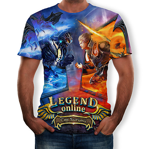 

Men's T shirt Cartoon Color Block 3D Print Tops Blue