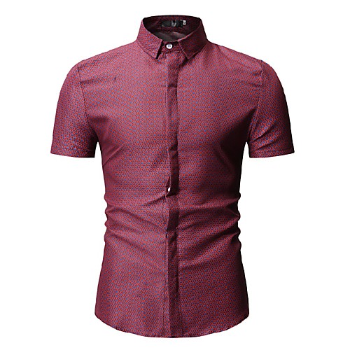 

Men's Shirt Striped Check Print Tops Cotton White Red Yellow
