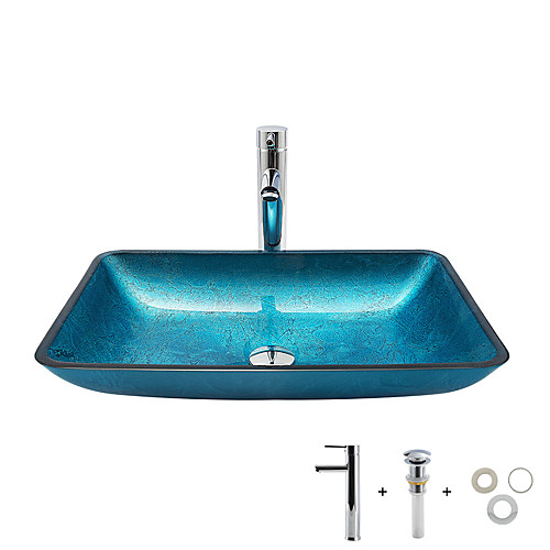 

Blue Elegant Bathroom Sink Faucet / Bathroom Mounting Ring Contemporary - Tempered Glass Rectangular Vessel Sink