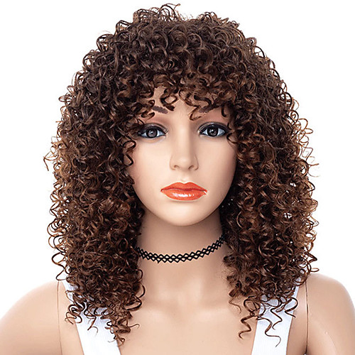 

Synthetic Wig Afro Curly Free Part Wig Medium Length Brown / Burgundy Synthetic Hair 18 inch Women's Women Synthetic For Black Women Brown