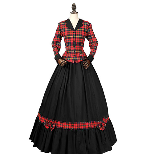 

Princess Maria Antonietta Rococo Victorian Vacation Dress Dress Party Costume Costume Prom Dress Women's Cotton Costume RedBlack Vintage Cosplay Masquerade Party & Evening Long Sleeve Floor Length