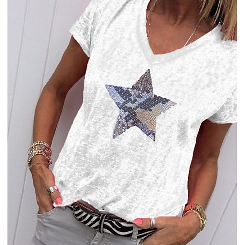 

Women's Geometric Print T-shirt V Neck White / Blue / Blushing Pink / Green