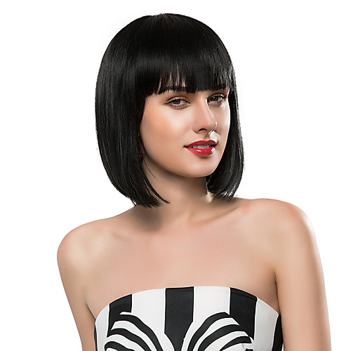 

Synthetic Wig kinky Straight Natural Wave Kardashian Bob Wig Medium Length Natural Black Synthetic Hair 14 inch Women's Party Synthetic Lovely Black / African American Wig / Doll Wig