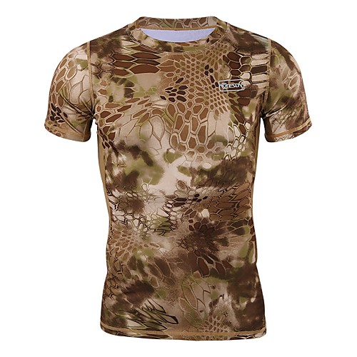 

Esdy Men's Camo Hiking Tee shirt Short Sleeve Outdoor Breathable Quick Dry Moisture Wicking High Elasticity Tee / T-shirt Top Summer Spandex Terylene Crew Neck Camping / Hiking Military / Tactical