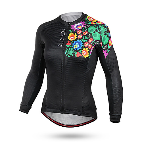 

Mountainpeak Women's Long Sleeve Cycling Jersey Winter Coolmax Black Floral Botanical Bike Jersey Top Mountain Bike MTB Road Bike Cycling Breathable Sweat-wicking Sports Clothing Apparel