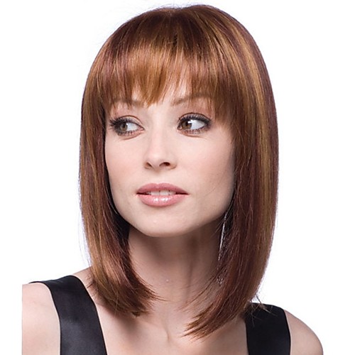 

Bangs kinky Straight Free Part Wig Medium Length Brown / Burgundy Synthetic Hair 14 inch Women's Fashionable Design Smooth Classic Brown