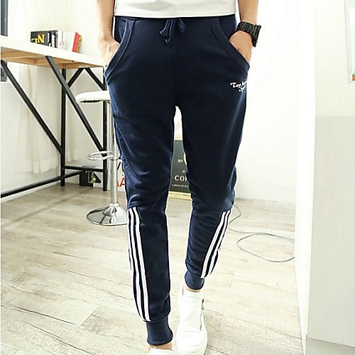 

Men's Sporty Basic Street chic Daily Sports Holiday Cotton Chinos Sweatpants Pants - Striped Blue & White Black & White, Drawstring Black Light gray Navy Blue M / L / XL / Weekend