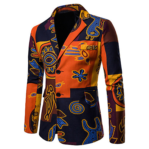 

Rainbow Geometric / Rainbow Regular Fit Cotton / Linen Men's Suit - Notch lapel collar / Plus Size