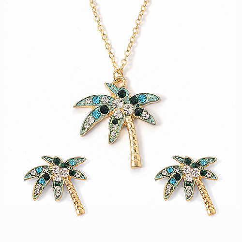 

Women's Cubic Zirconia Stud Earrings Pendant Necklace Tropical Coconut Tree European Trendy Casual / Sporty Rhinestone Earrings Jewelry Gold For Daily Holiday Festival 3pcs