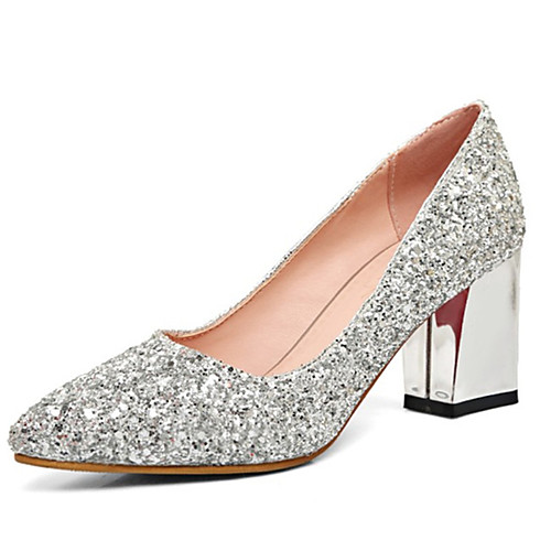 

Women's Wedding Shoes Glitter Crystal Sequined Jeweled Chunky Heel Pointed Toe Sequin Synthetics Spring & Fall Red / Gold / Silver / Party & Evening