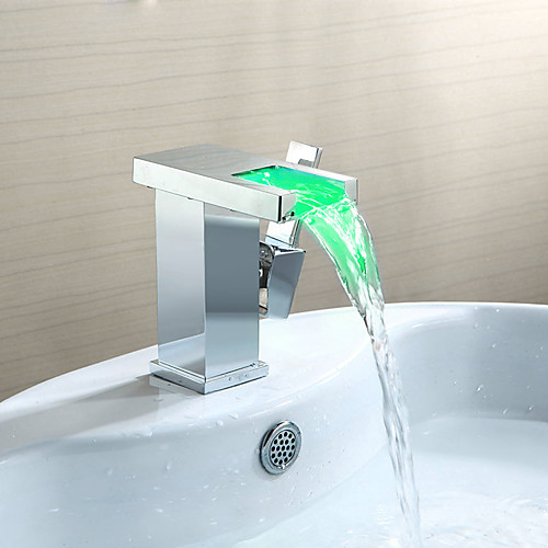 

Bathroom Sink Faucet - Waterfall / LED Chrome Centerset Single Handle One HoleBath Taps