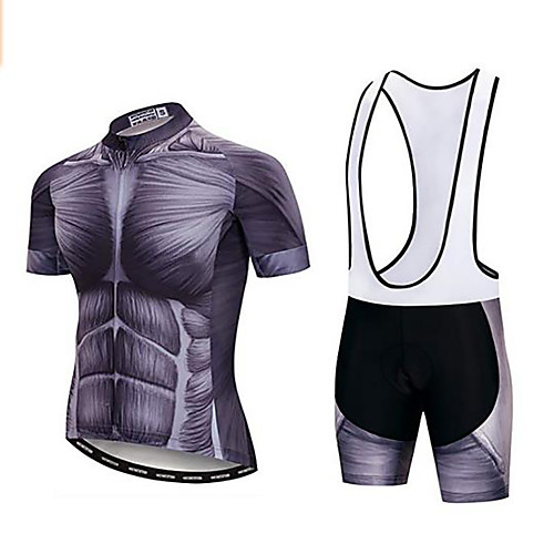 

Malciklo Men's Short Sleeve Cycling Jersey with Bib Shorts Polyester GrayWhite Bike Clothing Suit Breathable Sports Solid Colored Mountain Bike MTB Road Bike Cycling Clothing Apparel / Micro-elastic