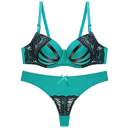 

Women's Lace Push-up Underwire Bra 3/4 Cup Bra & Panty Set Color Block Sexy Dailywear White Blue Red