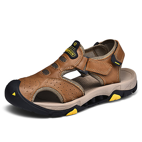 

Men's Fall / Spring & Summer Casual Daily Outdoor Sandals Cowhide Breathable Non-slipping Shock Absorbing Light Brown / Dark Brown / Black