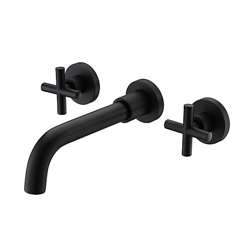 

Embedded Bathroom Sink Faucet - Rotatable Black Oxide Finish Wall Installation Two Handles Two HolesBath Taps
