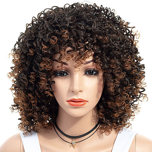 

Synthetic Wig Afro Curly Free Part Wig Medium Length Brown / Burgundy Synthetic Hair 18 inch Women's Women Synthetic For Black Women Dark Brown