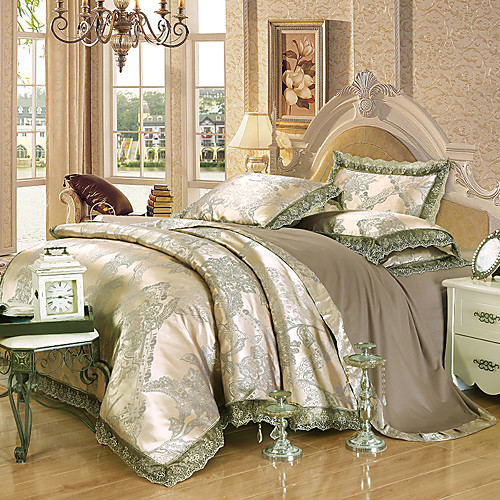 

Duvet Cover Sets Luxury Silk / Cotton Blend Jacquard 4 Piece Bedding Sets / >800 king