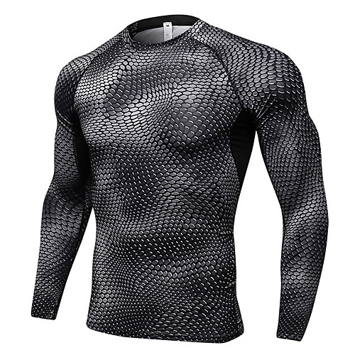 

YUERLIAN Men's Compression Shirt Winter 3D Print Black White Red Blue Rough Black Running Fitness Gym Workout Tee / T-shirt Base layer Long Sleeve Sport Activewear Moisture Wicking Quick Dry Power