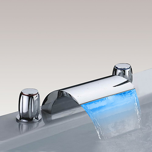 

Bathroom Sink Faucet - Waterfall / LED Chrome Widespread Two Handles Three HolesBath Taps