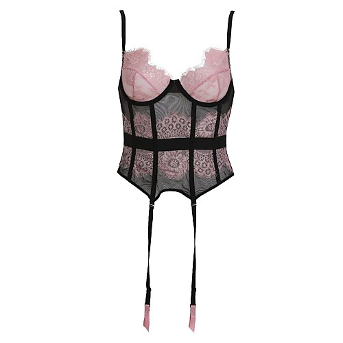 

Women's Zipper Overbust Corset - Geometric, Vintage Style / Basic Blushing Pink S M L