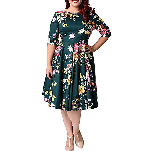 

Women's Plus Size Elegant A Line Dress - Floral Print Black Green XXL XXXL XXXXL XXXXXL