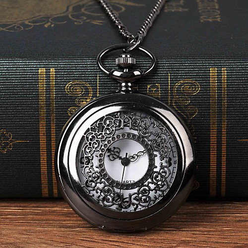 

Men's Pocket Watch Quartz Black Hollow Engraving Casual Watch Large Dial Analog Fashion Skeleton - Black