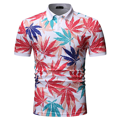 

Men's Graphic Tropical Leaf Print Polo Business Work White / Black / Short Sleeve