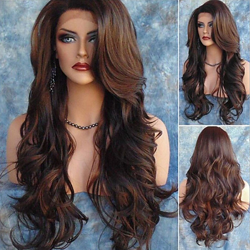 

Synthetic Wig Curly Wavy Side Part Wig Long Brown / Burgundy Synthetic Hair 30 inch Women's Women Synthetic Romantic Brown(non-lace)