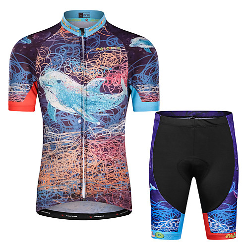

Malciklo Boys' Girls' Short Sleeve Cycling Jersey with Shorts - Kid's Black Floral Botanical Bike Clothing Suit UV Resistant Breathable Moisture Wicking Quick Dry Reflective Strips Sports Lycra