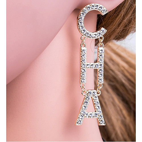 

Women's Silver Gold Drop Earrings Alphabet Shape Letter European Elegant Initial Gold Plated Imitation Diamond Earrings Jewelry Gold / Silver For Daily 1 Pair