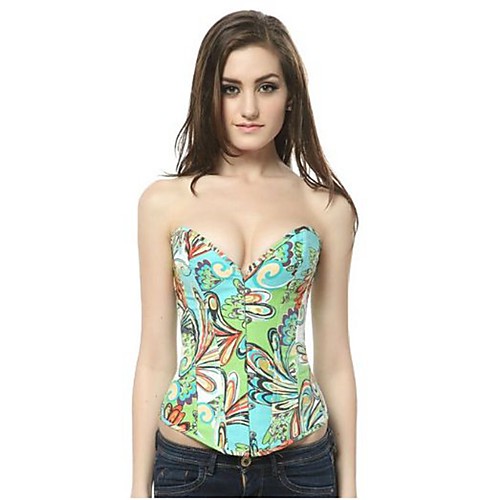

Women's Cotton Hook & Eye Overbust Corset - Reactive Print / Toile, Modern Style / Basic Blue Red Green S M L