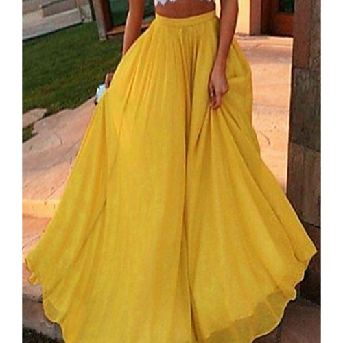 

Women's Vacation / Street chic Maxi Swing Skirts - Solid Colored Chiffon Black Yellow Wine L XL XXL