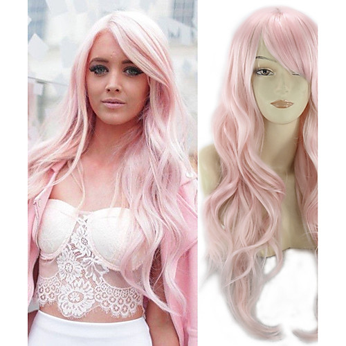 

Synthetic Wig Curly Middle Part Wig Long Pink Synthetic Hair 22 inch Women's Party Pink