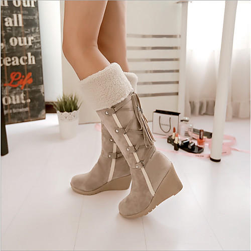 

Women's Faux Leather Fall & Winter Boots Wedge Heel Black / Beige / Brown
