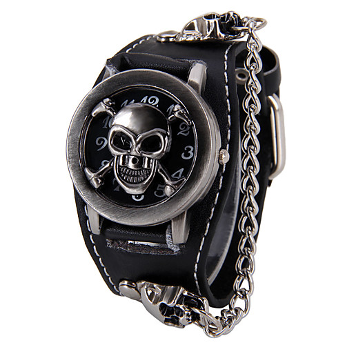 

Men's Necklace Watch Quartz Leather Black Punk Skull Analog Skull Fashion - Black