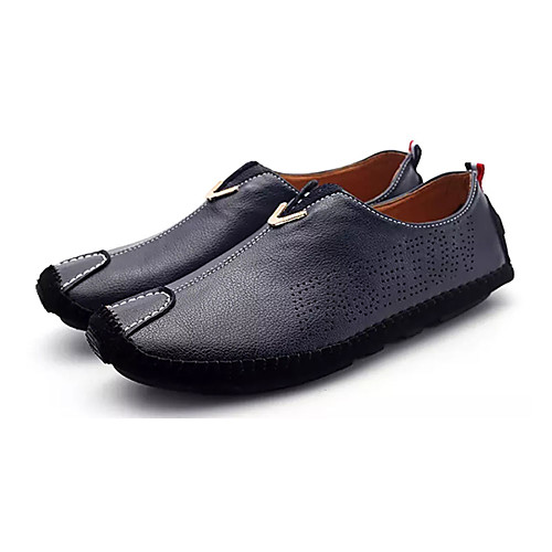 

Men's Loafers & Slip-Ons Driving Shoes British Daily Cowhide Breathable Black Orange Dark Blue Spring