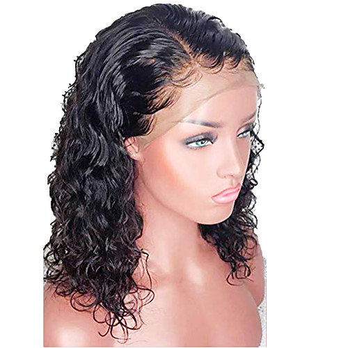 

Human Hair Lace Front Wig Bob Short Bob style Brazilian Hair Curly Wavy Black Wig 130% Density with Baby Hair Natural Hairline For Black Women 100% Virgin 100% Hand Tied Women's Short Human Hair Lace