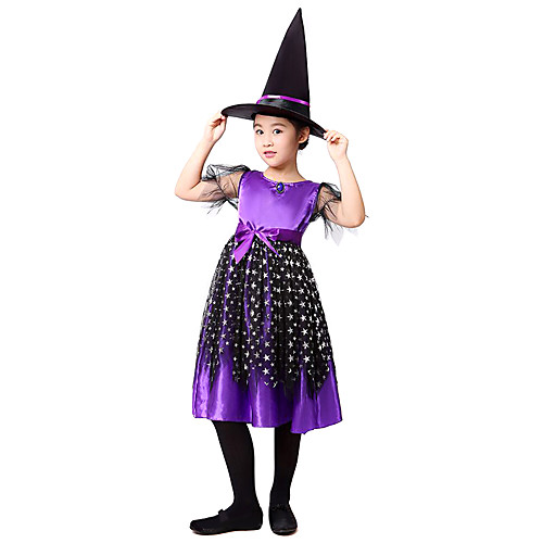 

Witch Dress Cosplay Costume Hat Kid's Girls' Dresses Vacation Dress Halloween Halloween Carnival Masquerade Festival / Holiday Tulle Cotton Purple Easy Carnival Costumes Patchwork