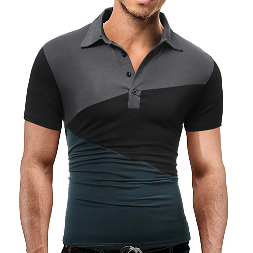 

Men's Polo Solid Colored Color Block Patchwork Tops Black Green Gray